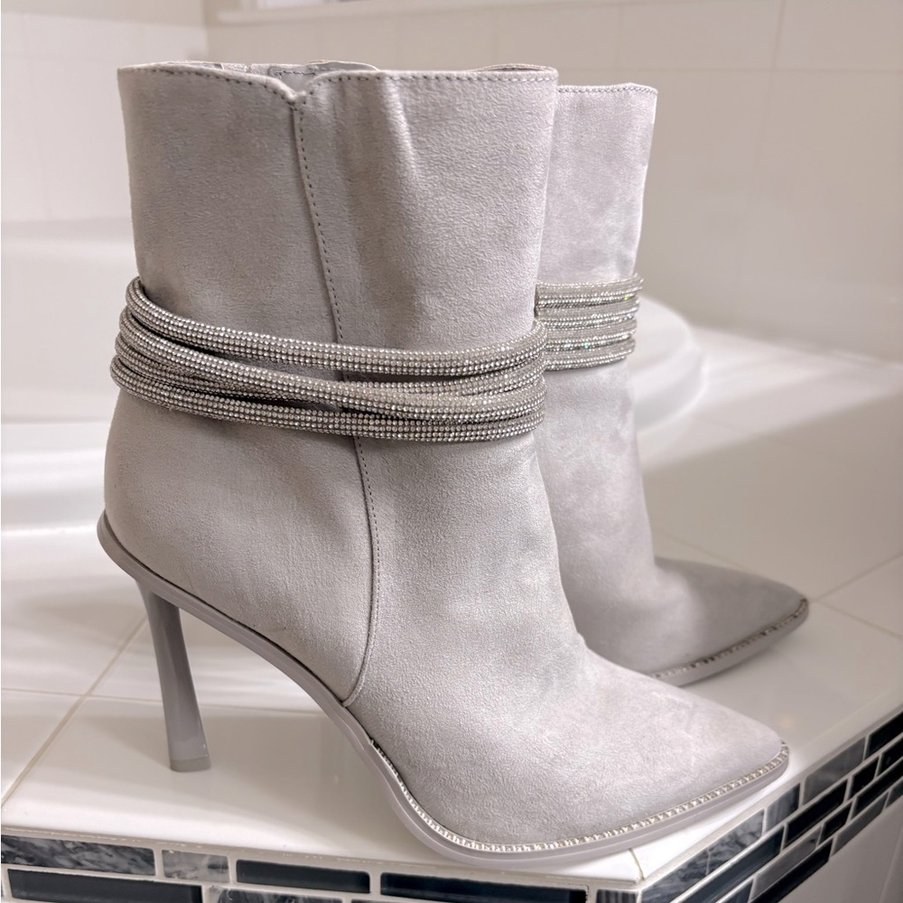 Chic Silver High Heel Ankle Boots